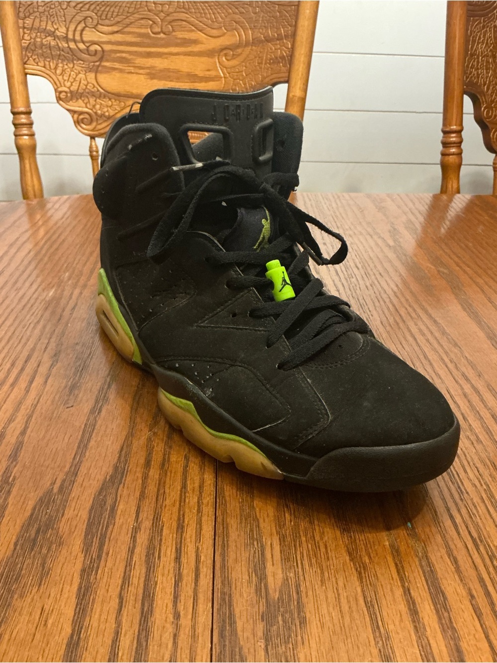 Nike Air Jordan 6 Retro Black Neon Green Sneakers - Size 11.5 Right shoe only